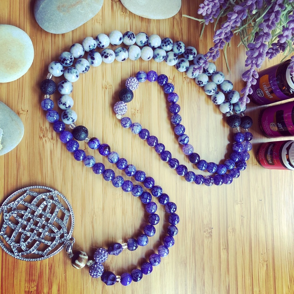 Purple Speckled Mala with Magical Pendant